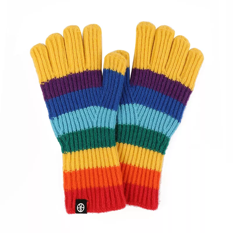 Rainbow Striped Knitted Gloves, image 3