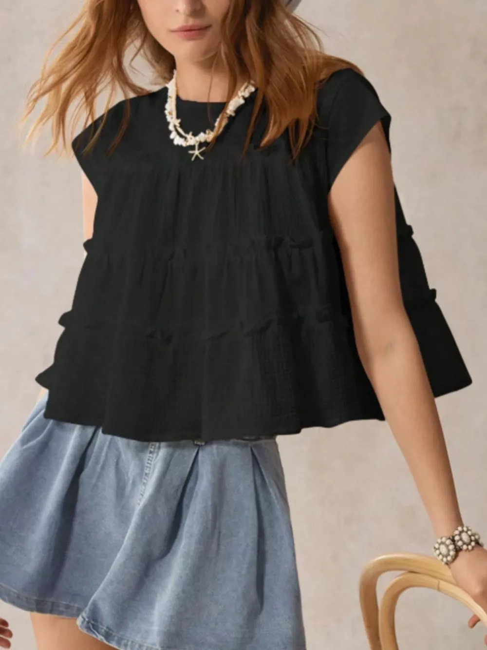 Tiered Cap Sleeve Blouse, image 8