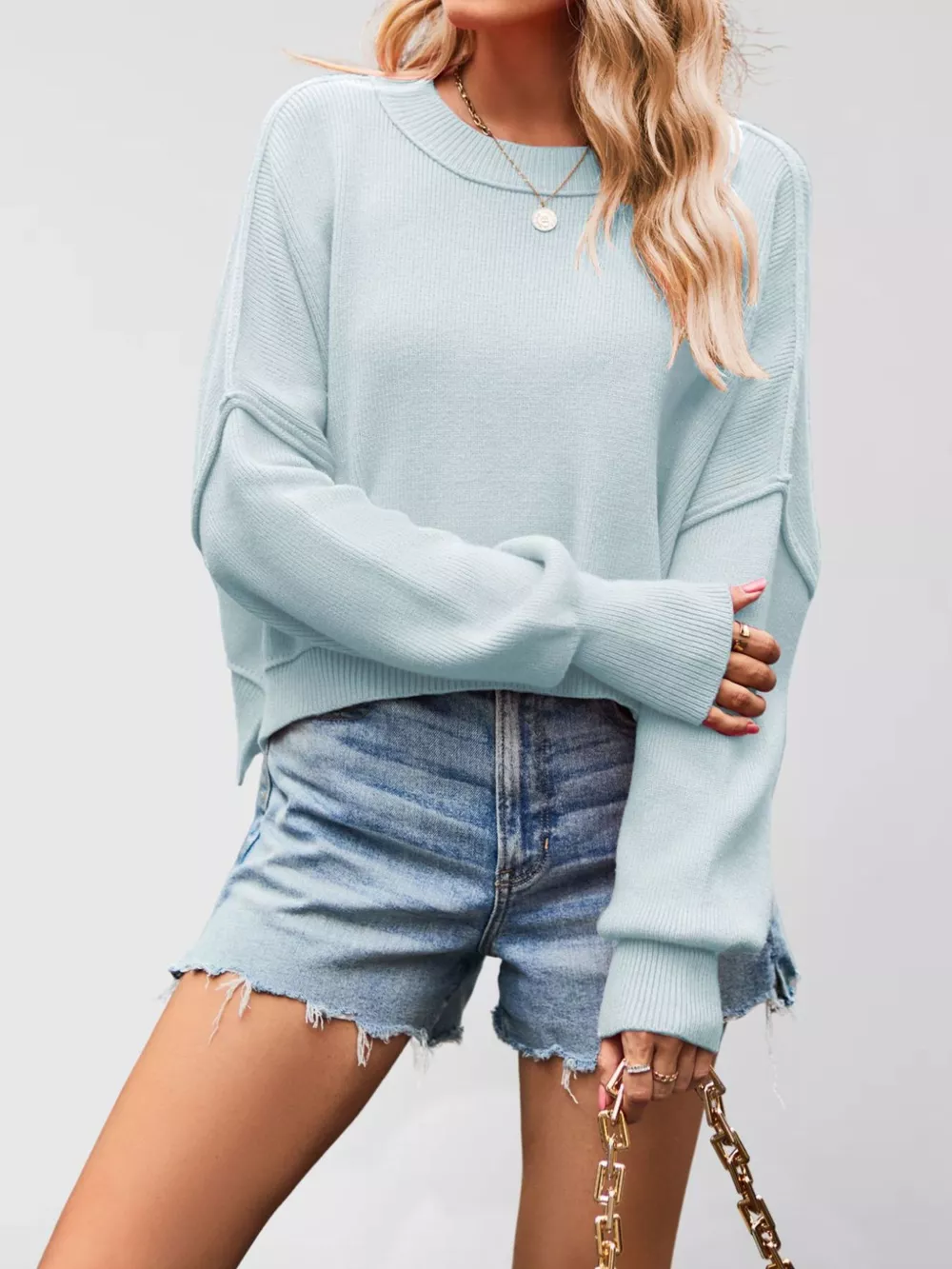 Crew Neck Dropped Shoulder Sweater, image 10