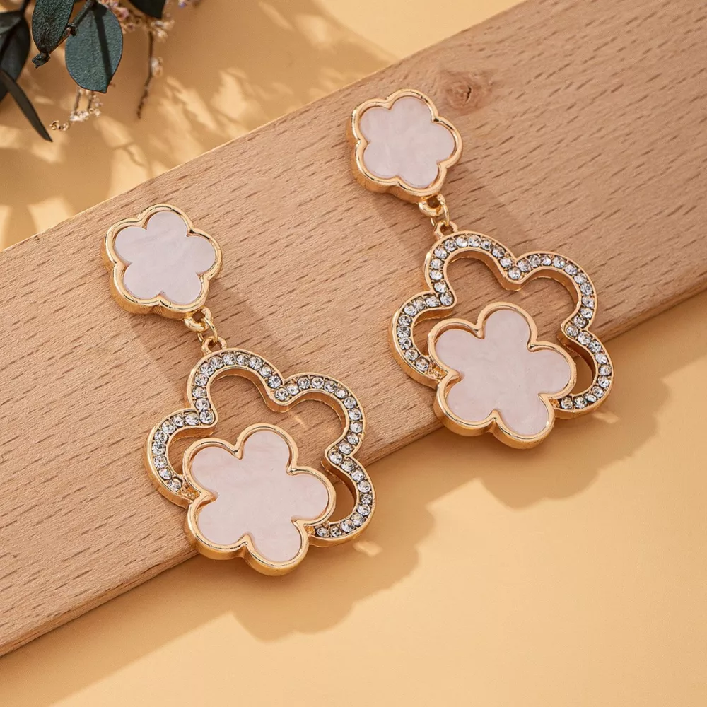 Lucky Clover Dangle Earrings with Rhinestone Accents, image 3