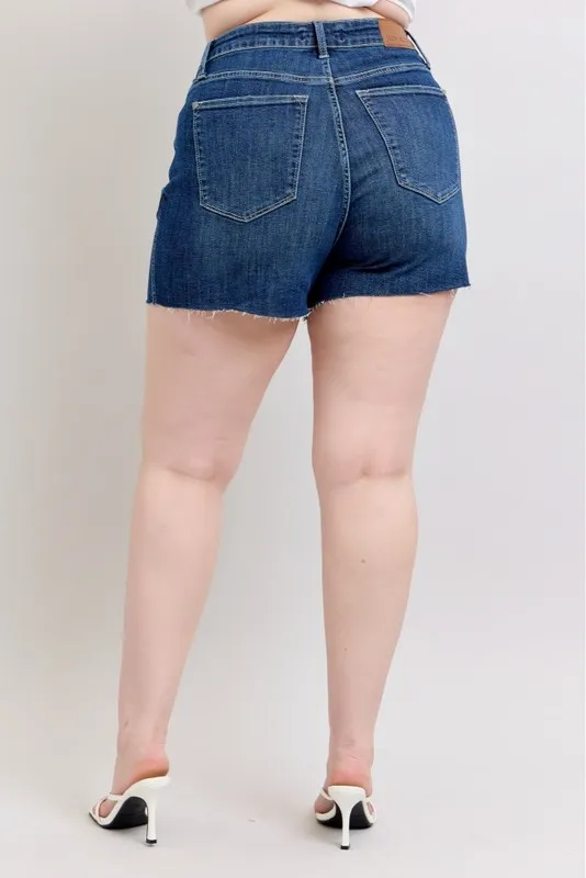 Full Size High Waist Criss-Cross Waistband Denim Shorts Plus Size, image 3