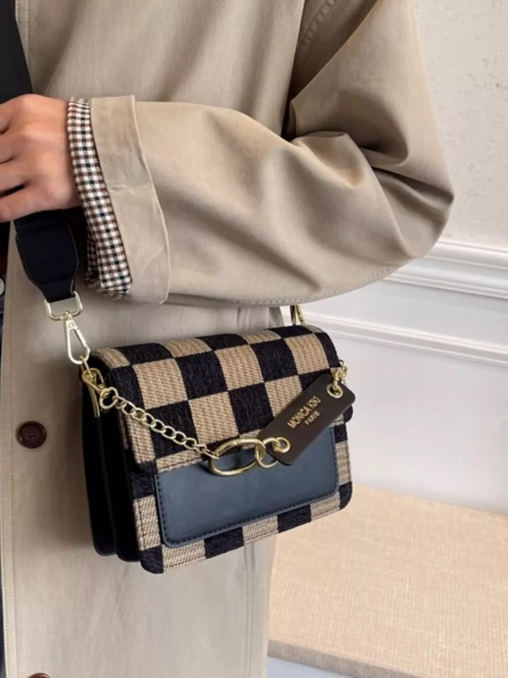 Checkered Pattern Flap Crossbody Bag, image 2