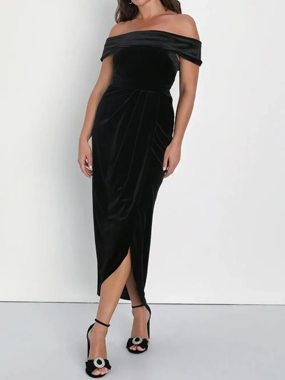 Off-Shoulder Wrap Dress with Side Slit, image 5