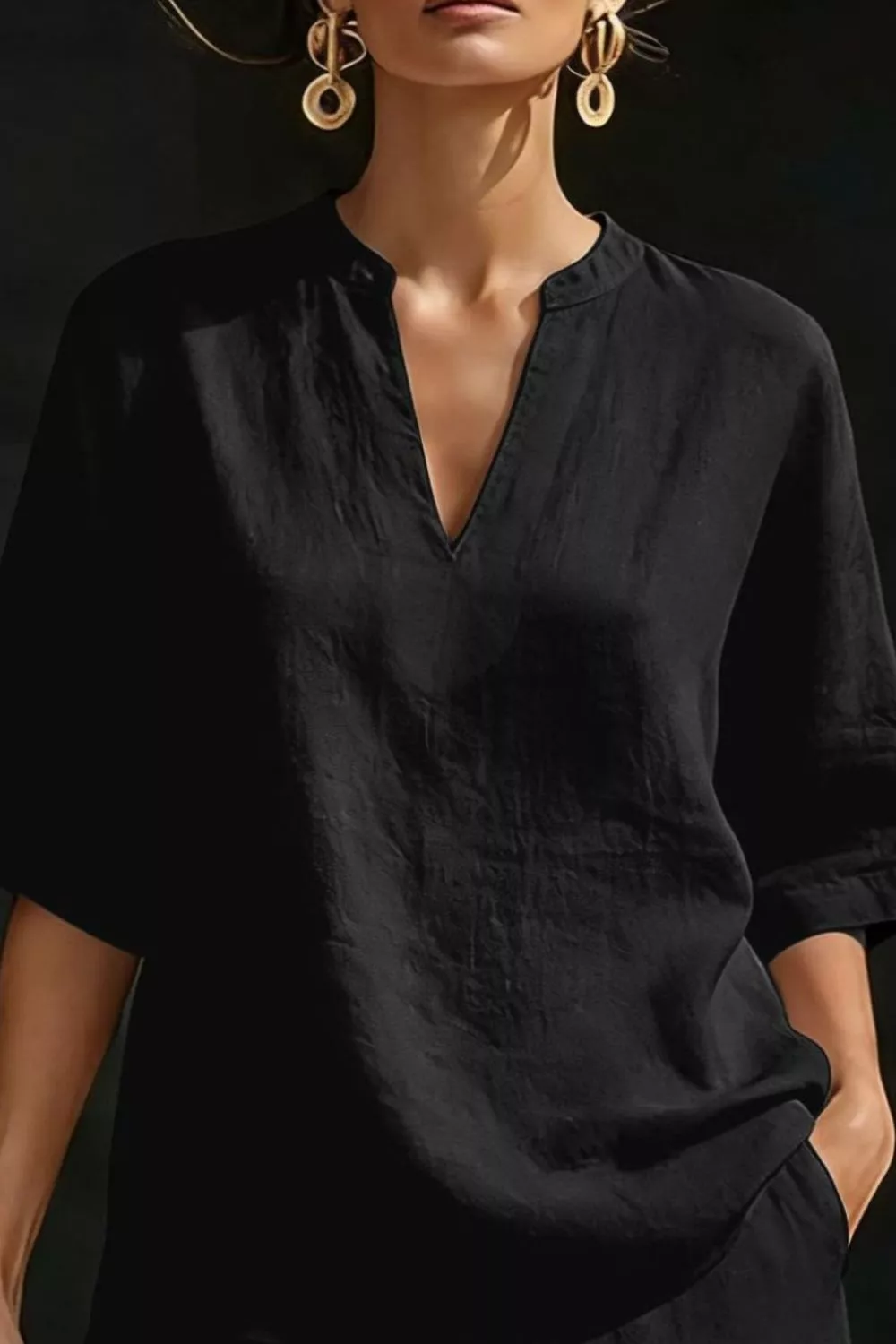 Notched Half Sleeve Top and Shorts Set, image 14