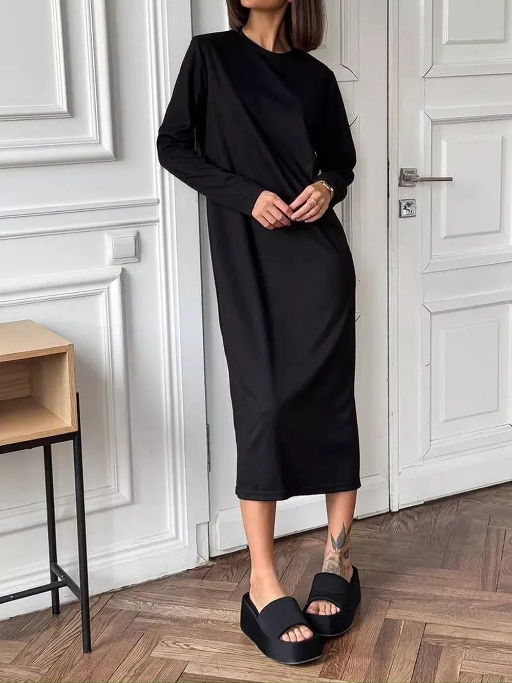 Round Neck Long-Sleeve Midi Dress, image 20