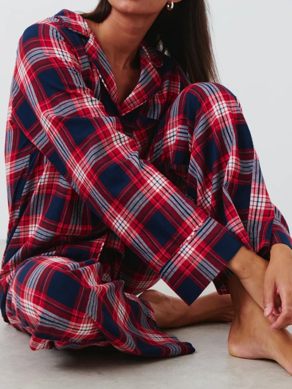 Plaid Collared Neck Button Up Top and Pants Lounge Set, image 10