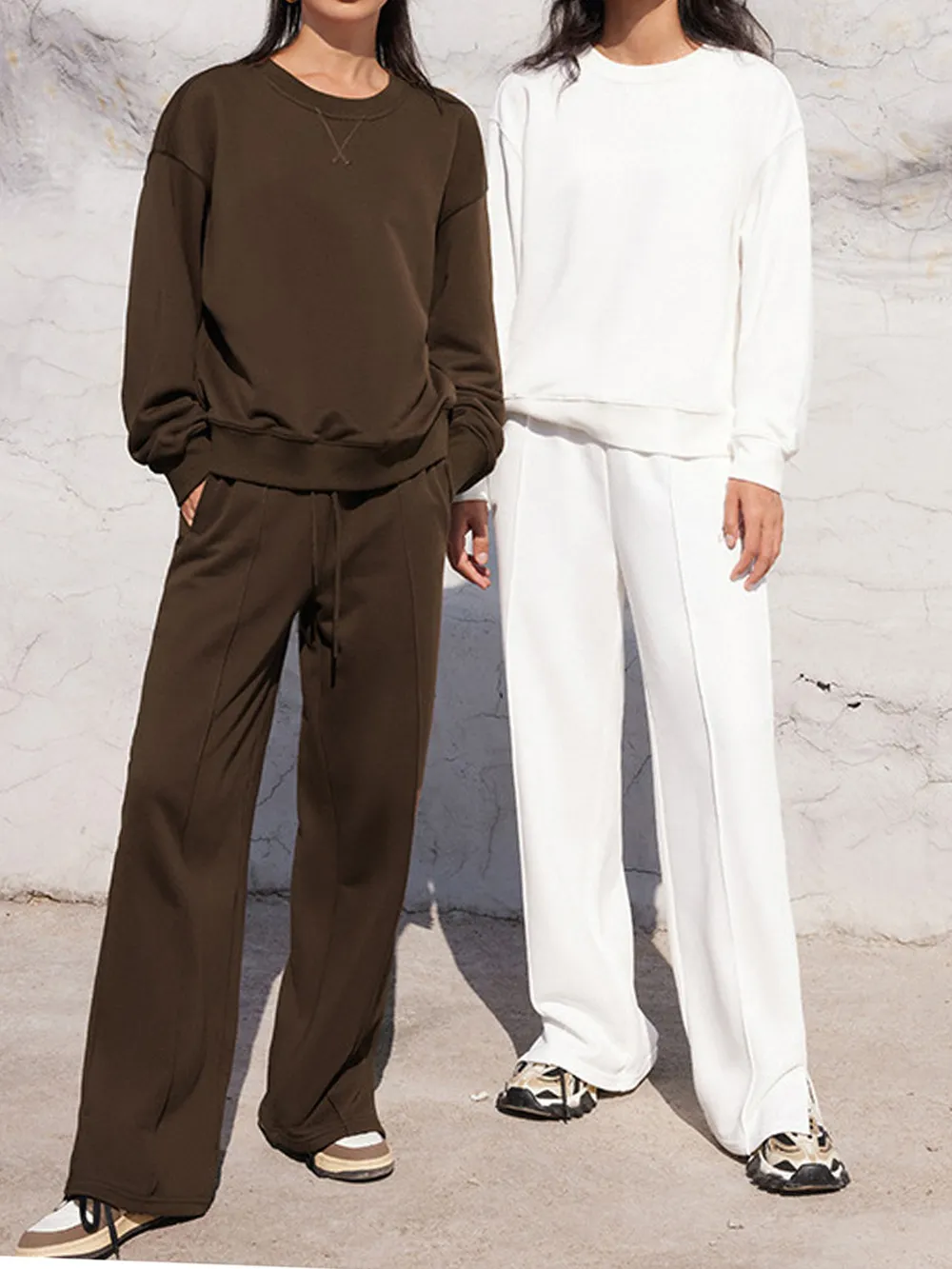 Round Neck Long Sleeve Top and Elastic Waist Pants Set, image 6
