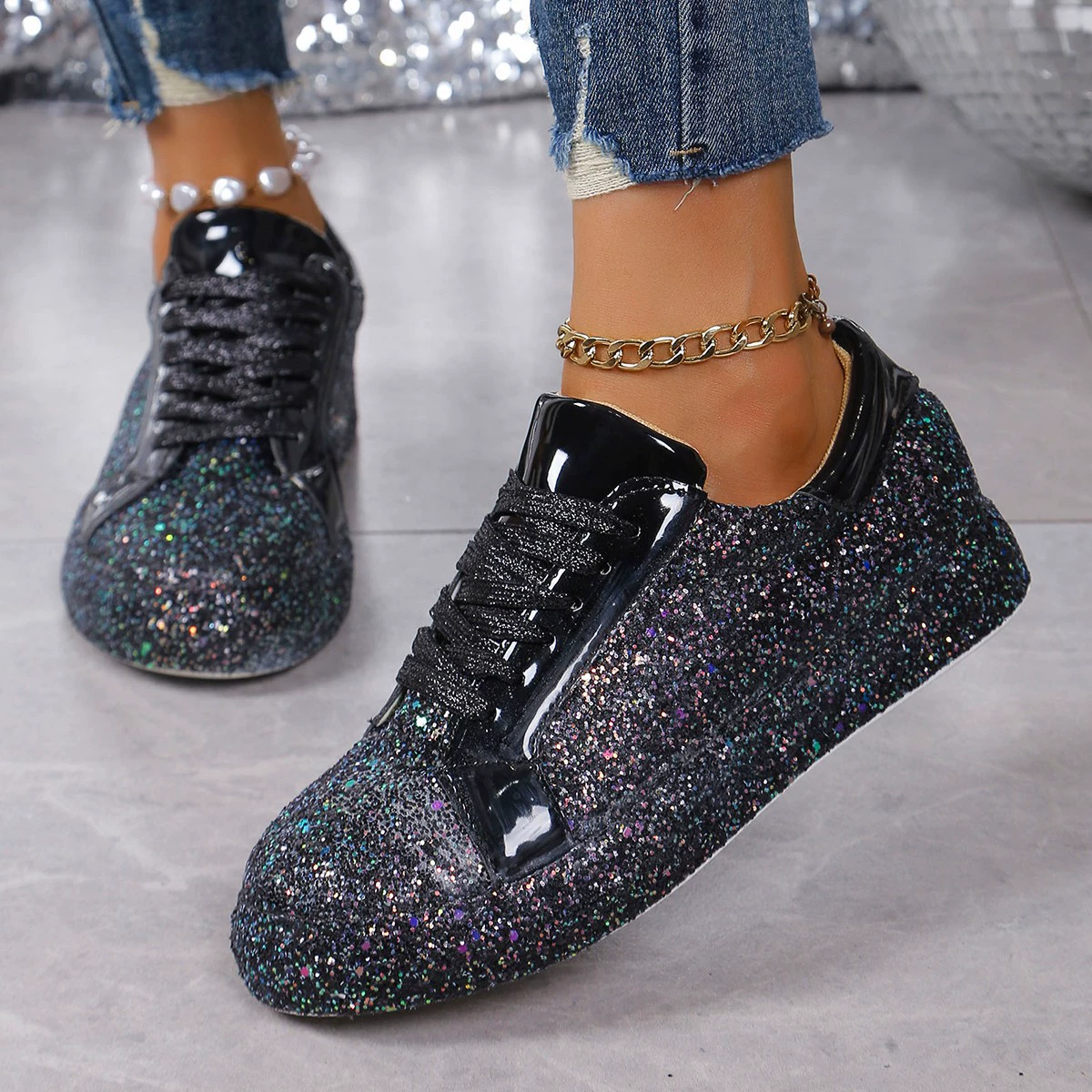 Sequin Lace Up Sneakers