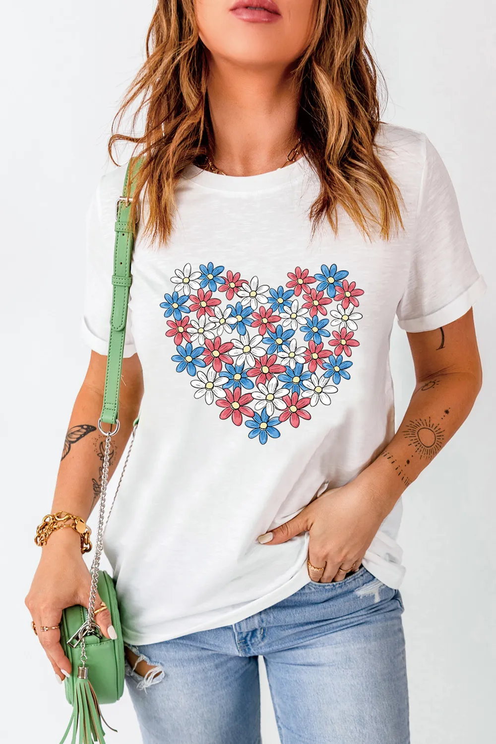 Flower Graphic Round Neck Short Sleeve T-Shirt, image 4