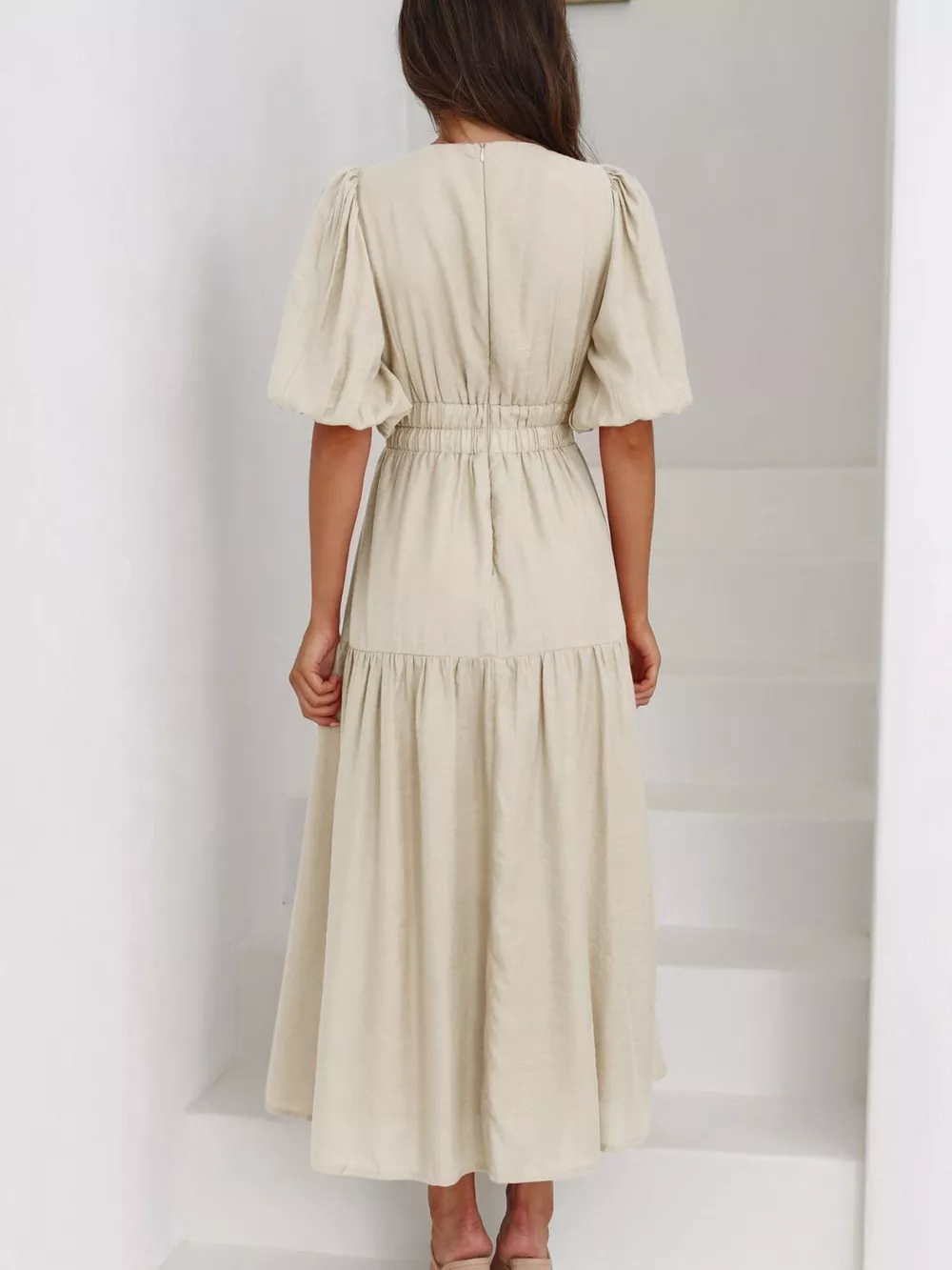 V-Neck Puff Sleeve Midi Dress, image 19