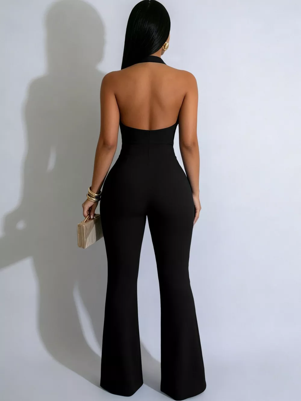 Halter Neck Cut-Out Flare Jumpsuit with Button Detail, image 9