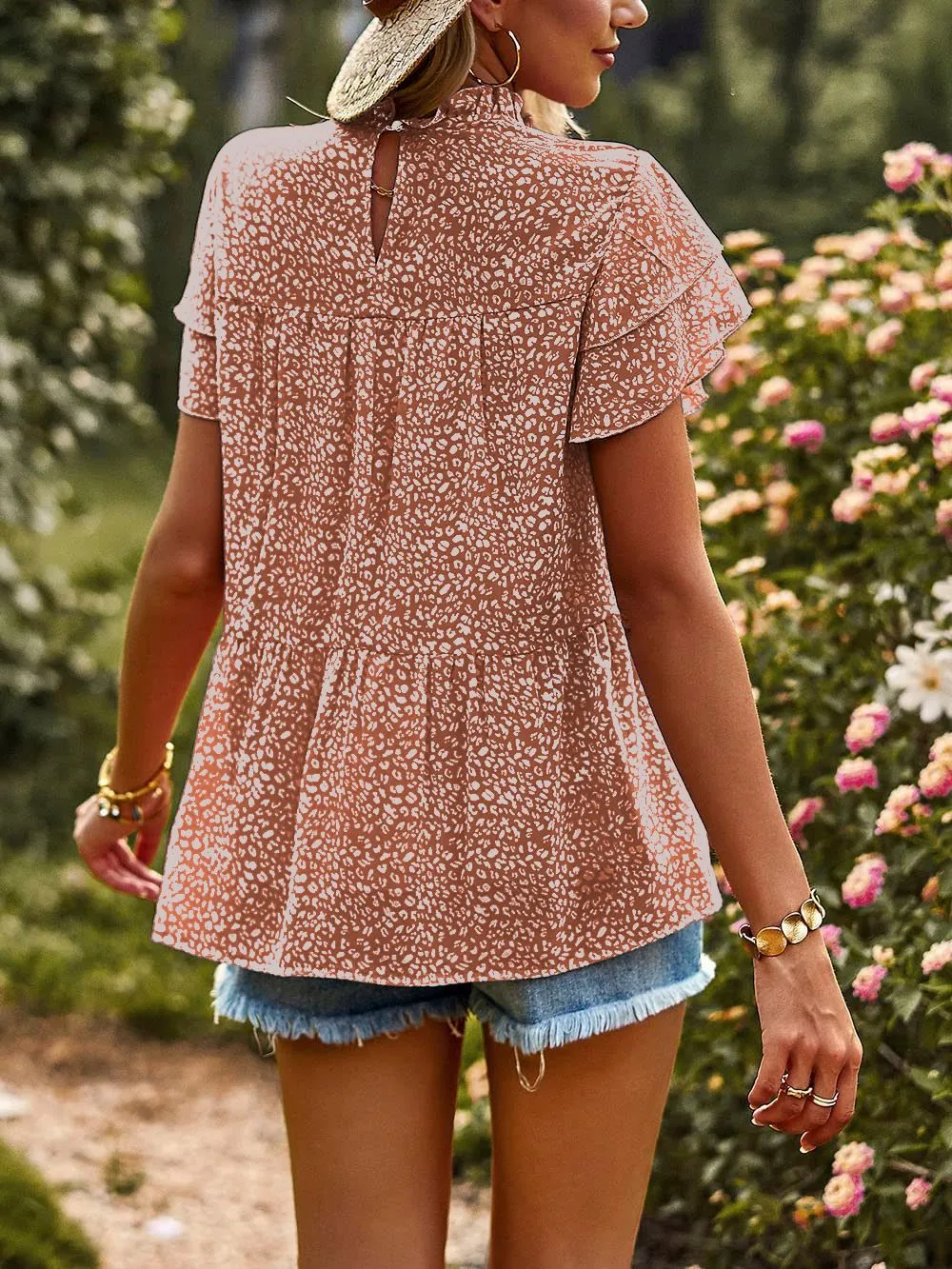 Printed Ruffle Sleeve Babydoll Blouse, image 8