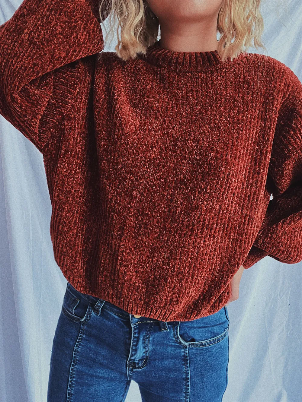 Round Neck Dropped Shoulder Long Sleeve Sweater, image 7