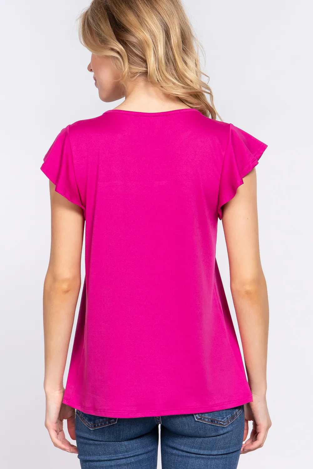 Ruffle Short Sleeve Lace Detail Knit Top, image 2