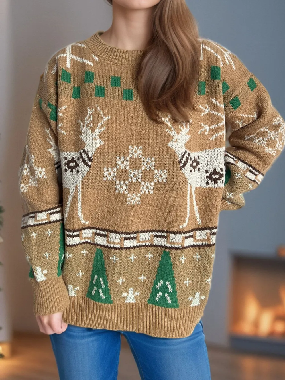Christmas Element Round Neck Long Sleeve Sweater, image 5