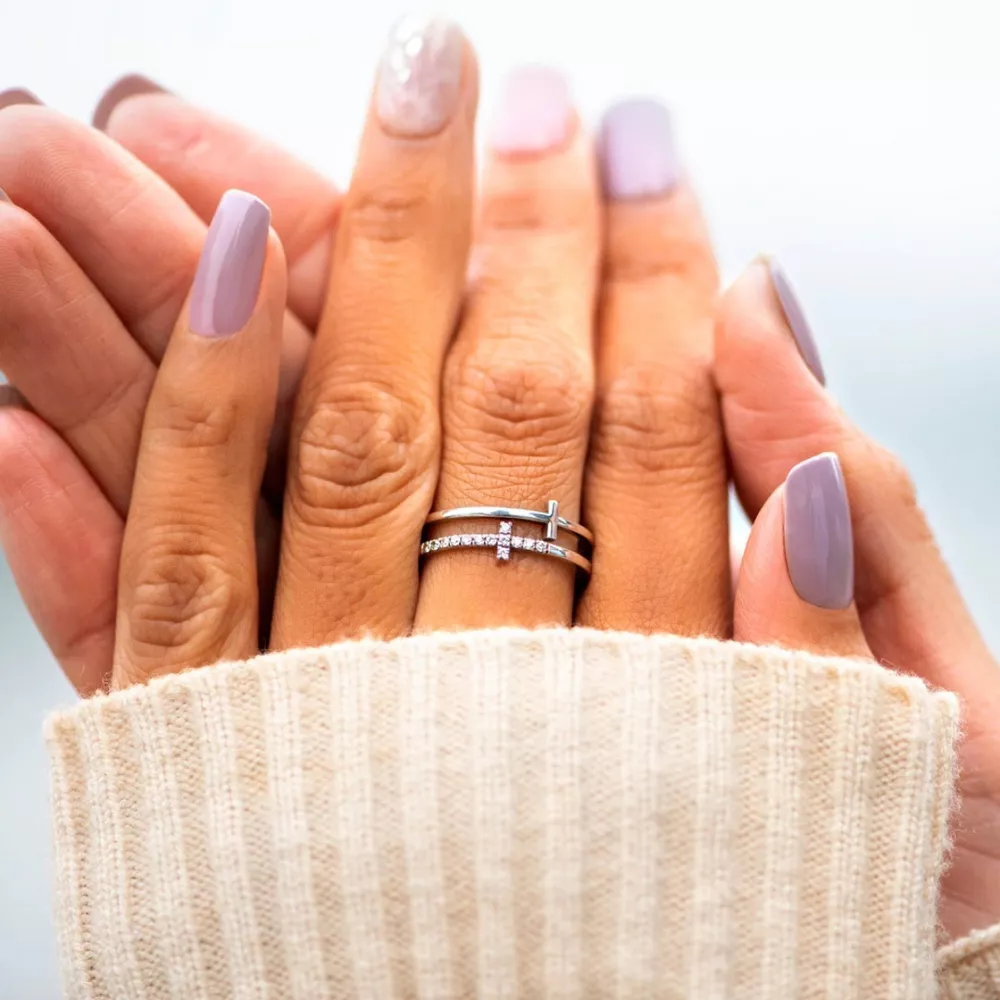 Double Band Cross Ring, image 4