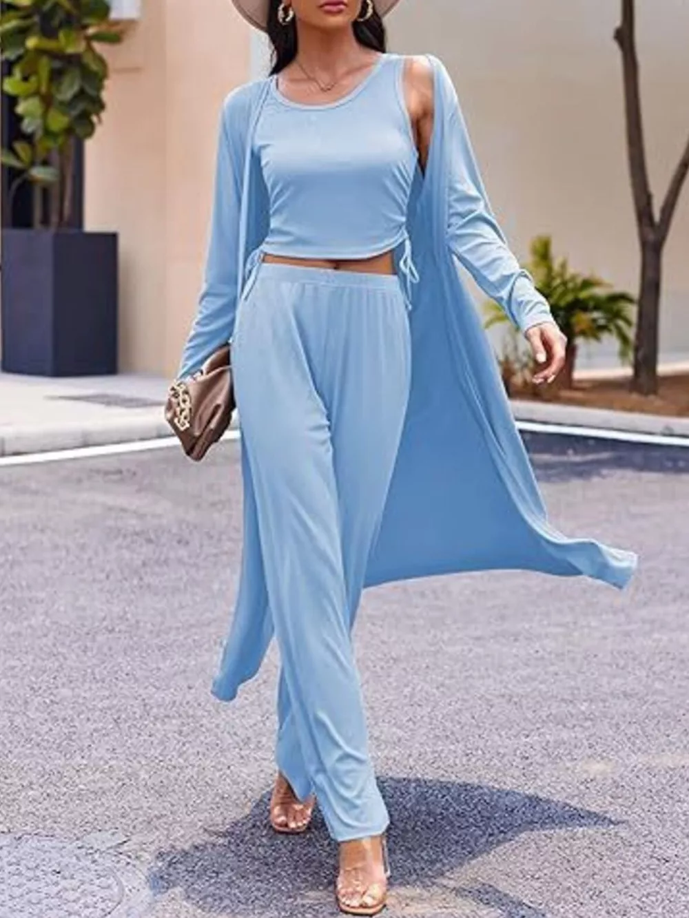 Round Neck Tank & Cardigan & Pants Set, image 5