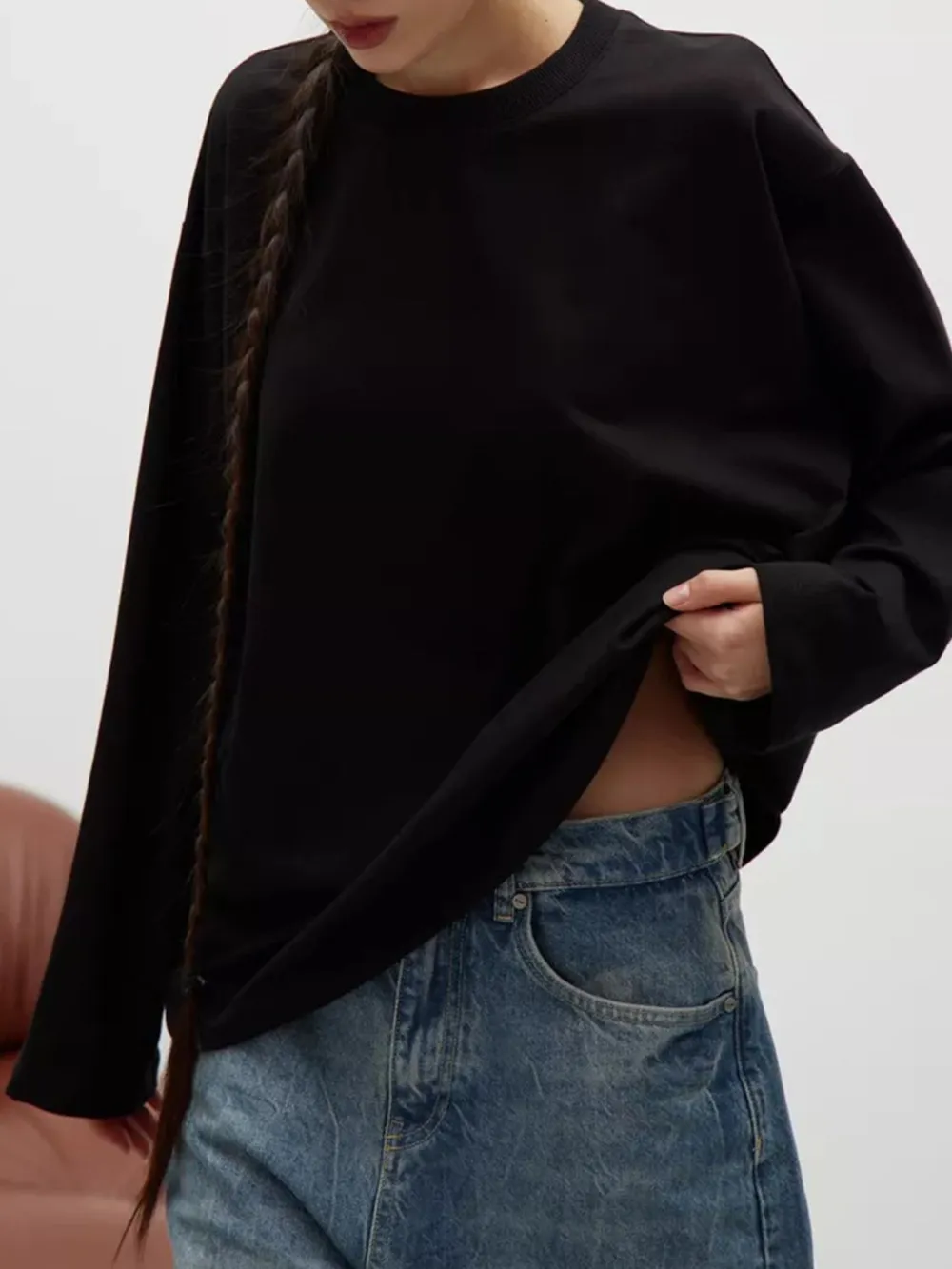 Round Neck Dropped Shoulder Long Sleeve T-Shirt, image 11