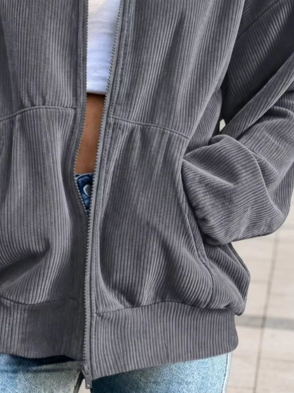 Corduroy Zip-Up Dropped Shoulder Jacket, image 9