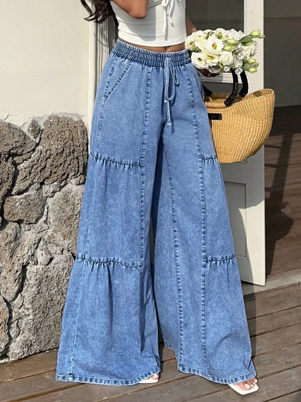 Wide Leg Tiered Jeans, image 4