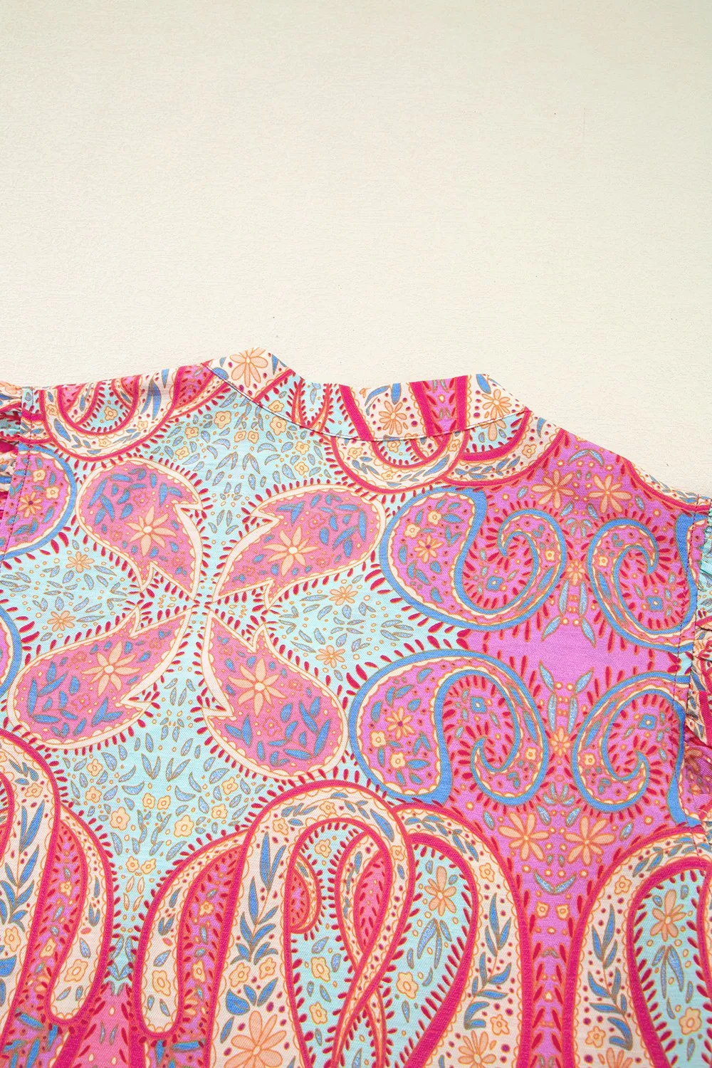 Tribal Paisley Print Ruffled Sleeve Notch Neck Midi Dress, image 6