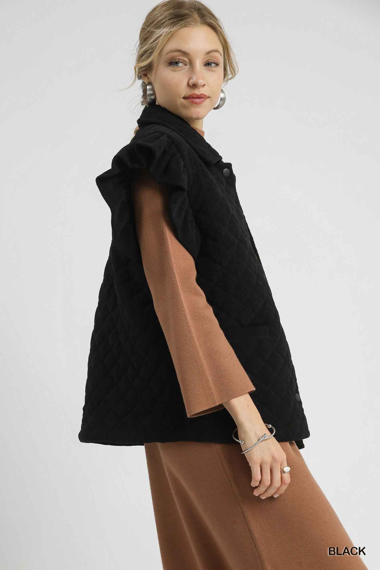 Corduroy Quilted Ruffle Sleeve Vest, image 4