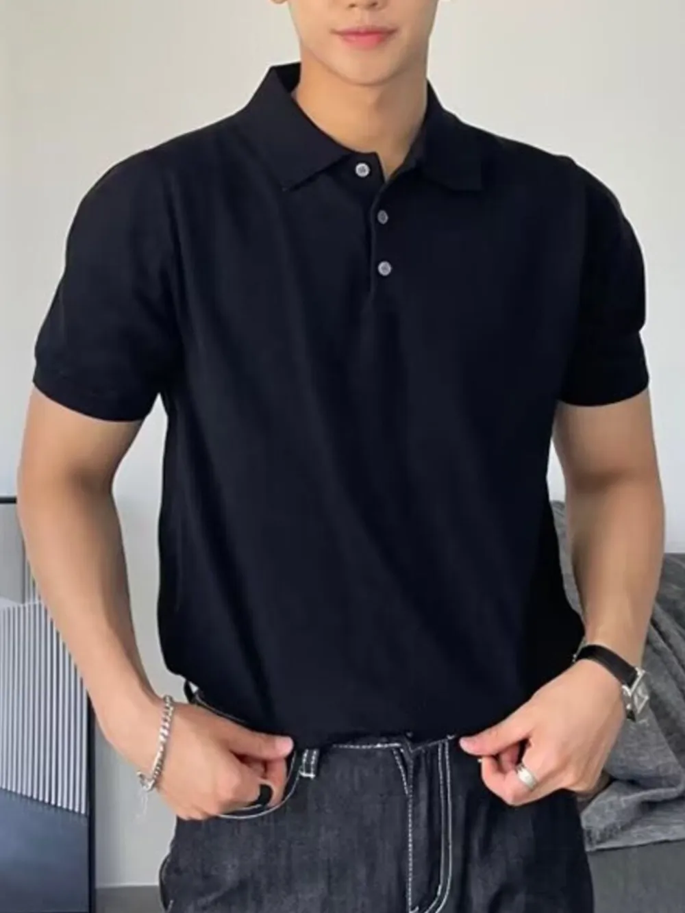 Men's Plus Size Button Detail Short Sleeve Polo, image 2