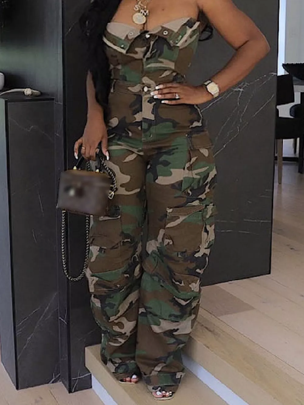 Camouflage Cargo Sleeveless Jumpsuit, image 2
