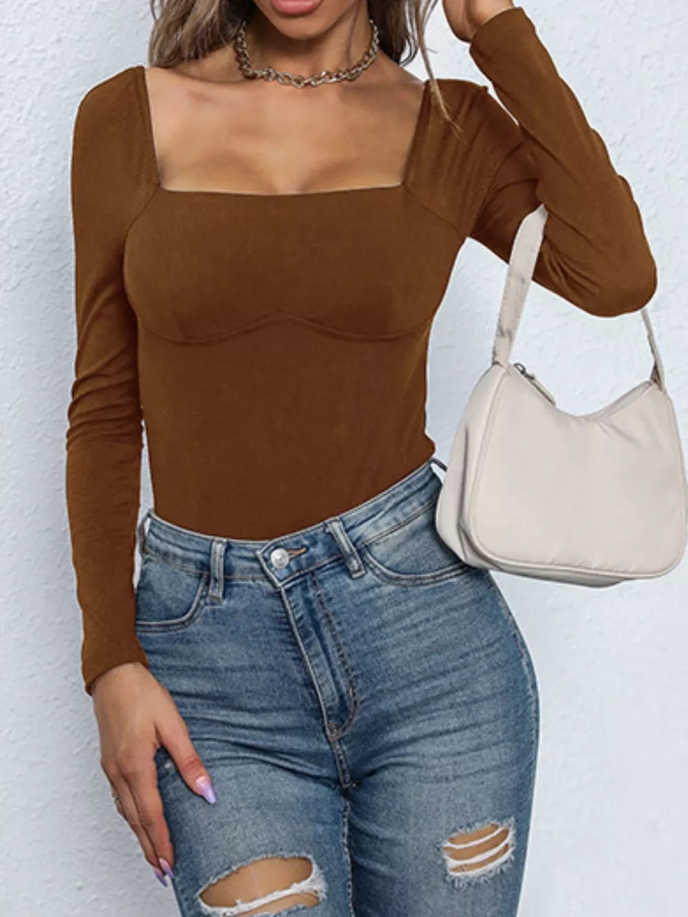 Square Neck Long Sleeve Bodysuit, image 9