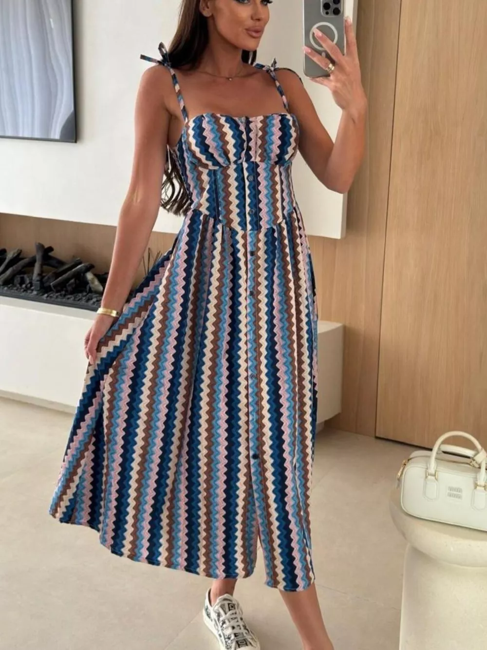 Striped Tie-Shoulder Midi Dress, image 5