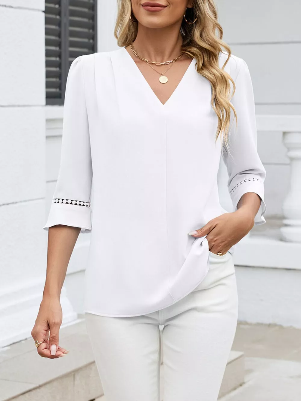 V-Neck 3/4 Sleeve Blouse, image 19