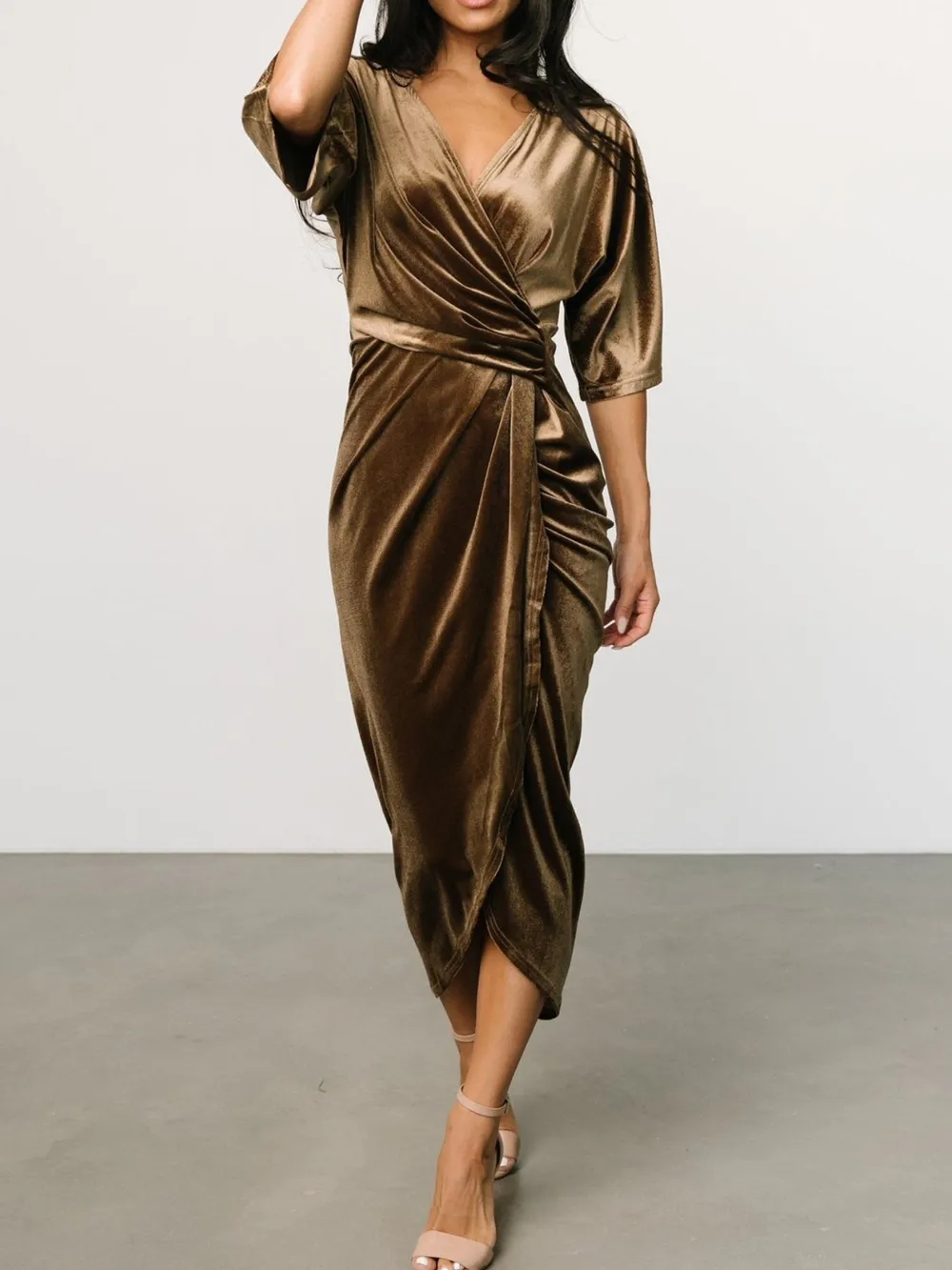 Ruched Surplice Half Sleeve Dress, image 14