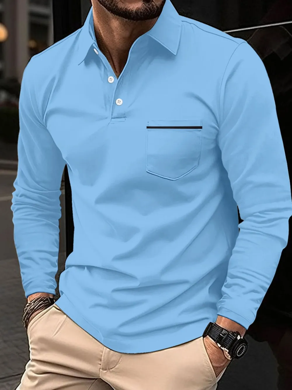 Men's Full Size Button Detail Long Sleeve Polo Plus Size, image 9
