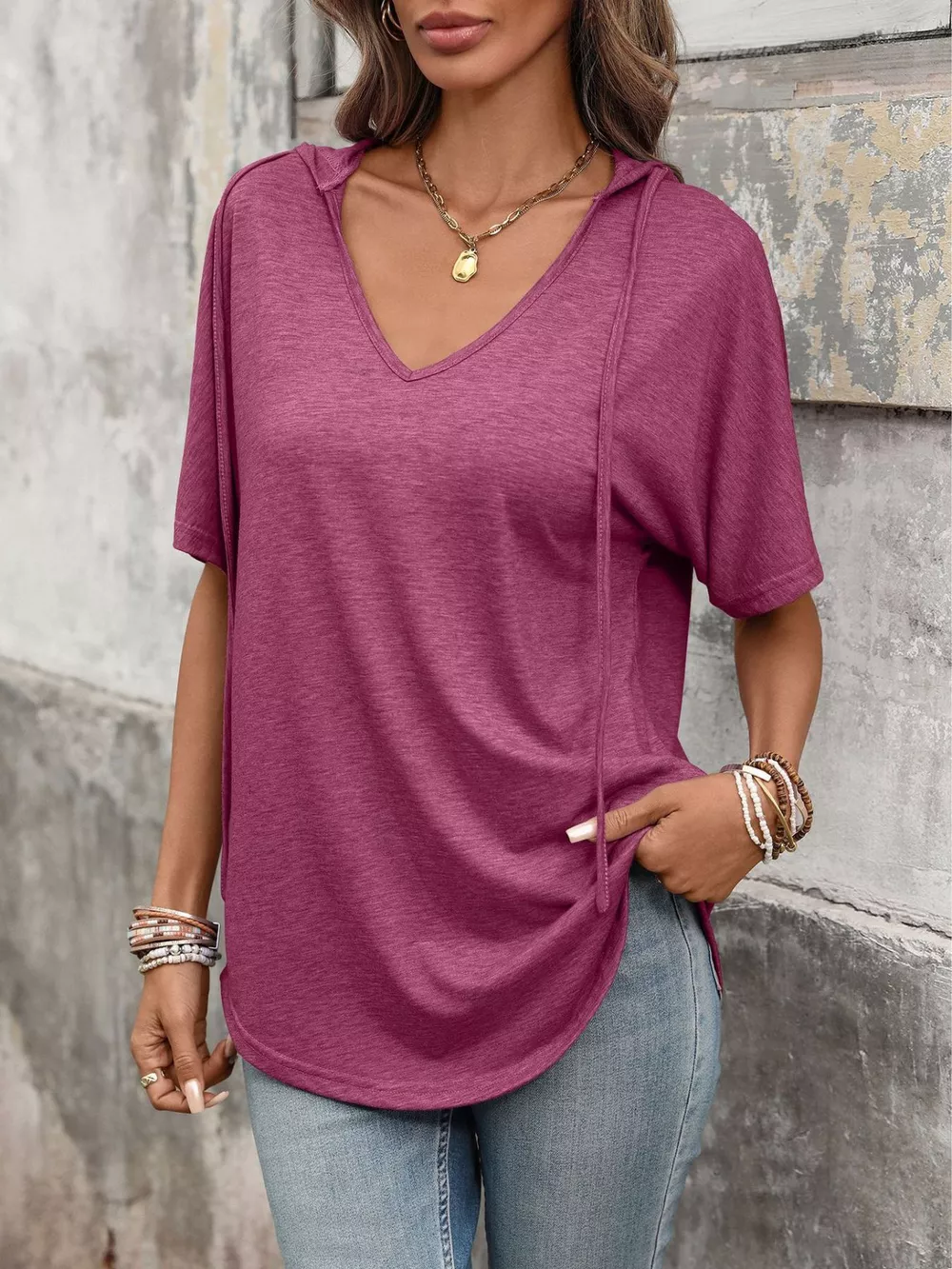 Casual Short Sleeve Hooded T-Shirt, image 7