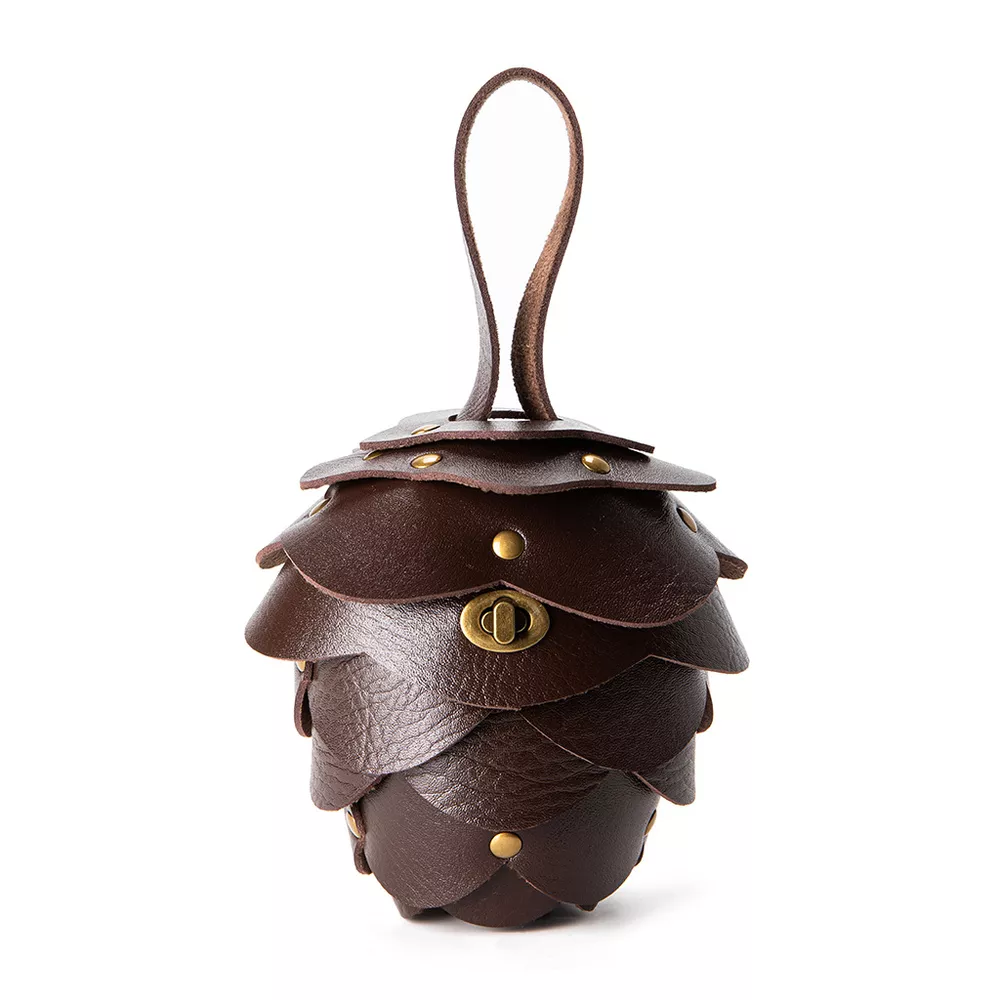 Acorn-Shaped Leather Petal Decor Pouch Bag, image 6