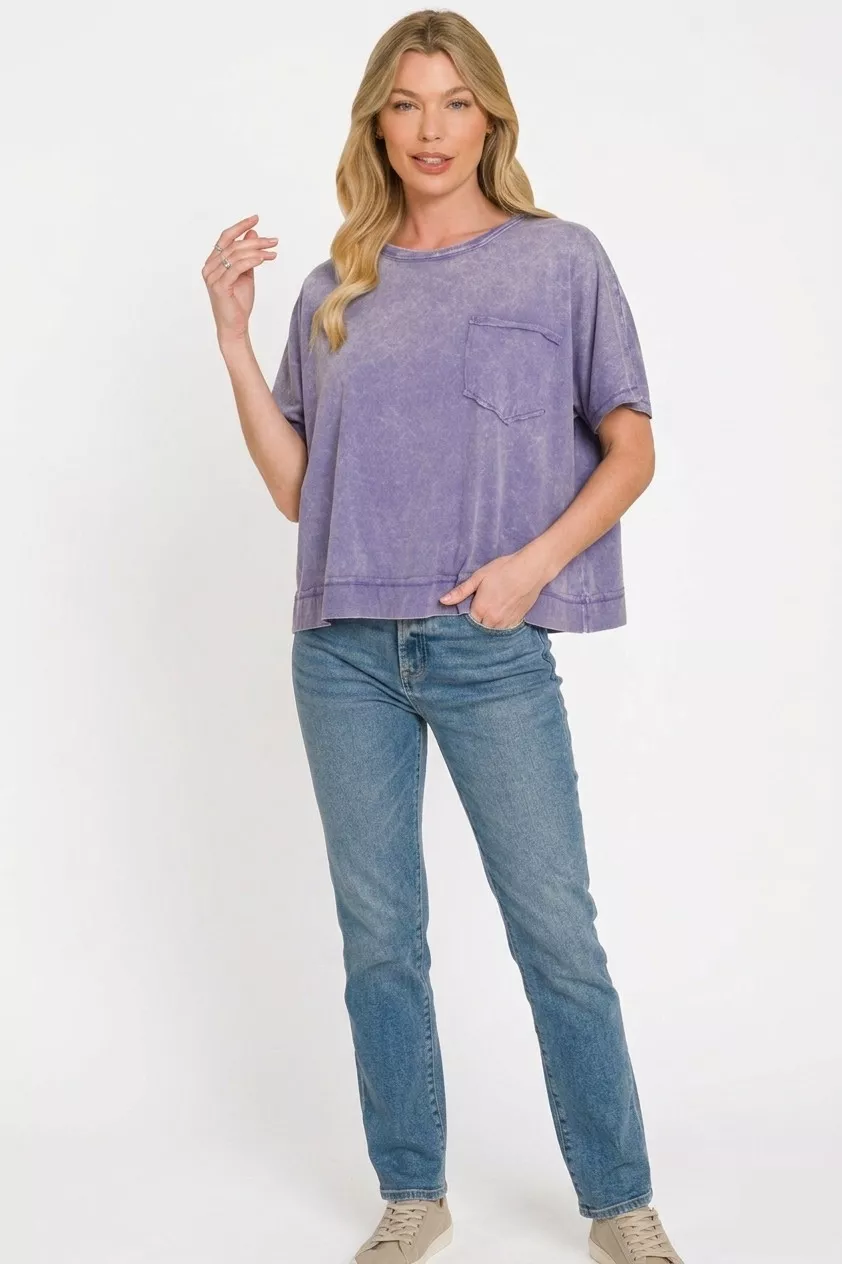 Acid Washed Round Neck Short Sleeve Oversized T-Shirt, image 2