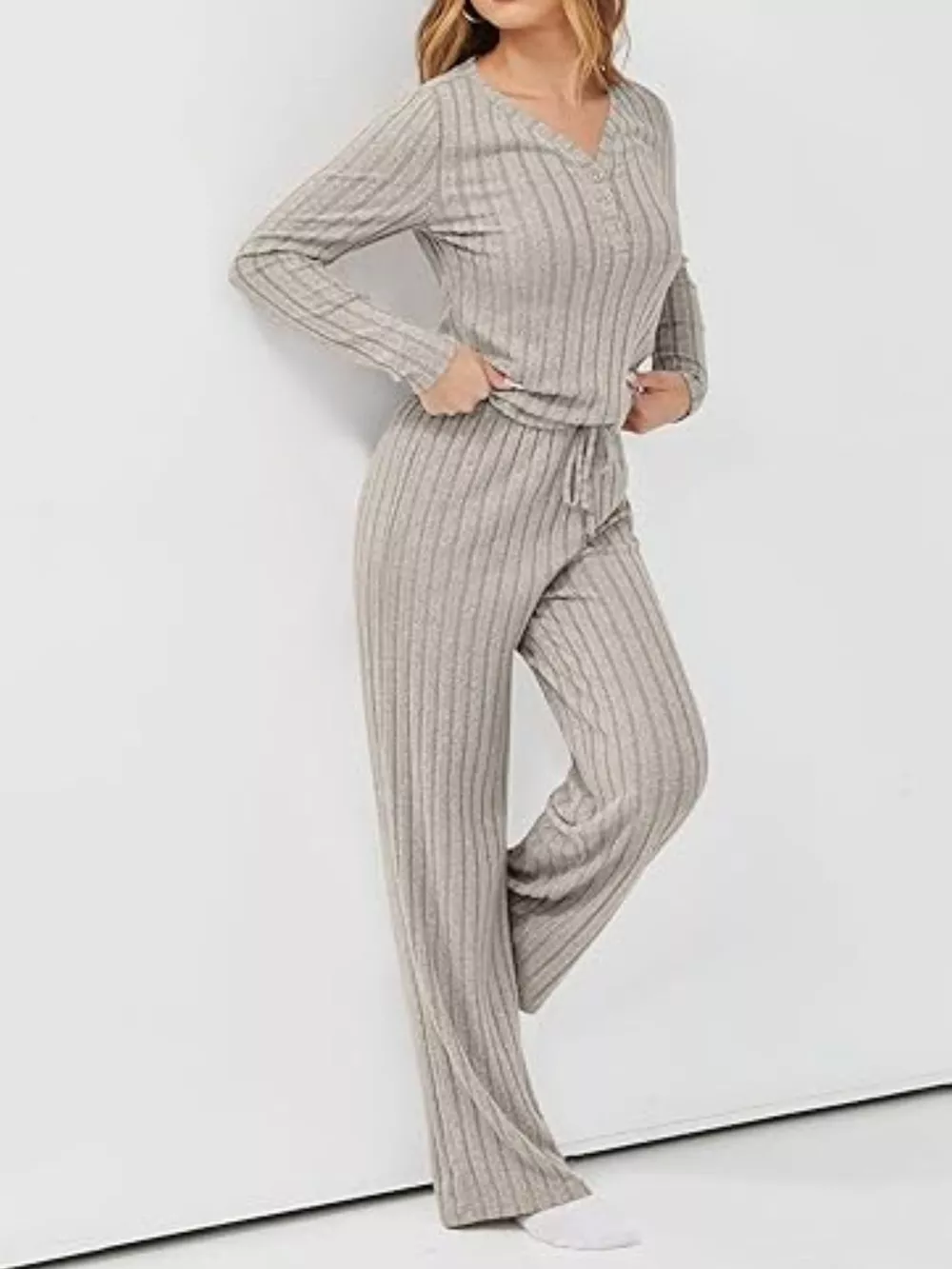 Ribbed Knit Long Sleeve Top and Pants Set, image 4
