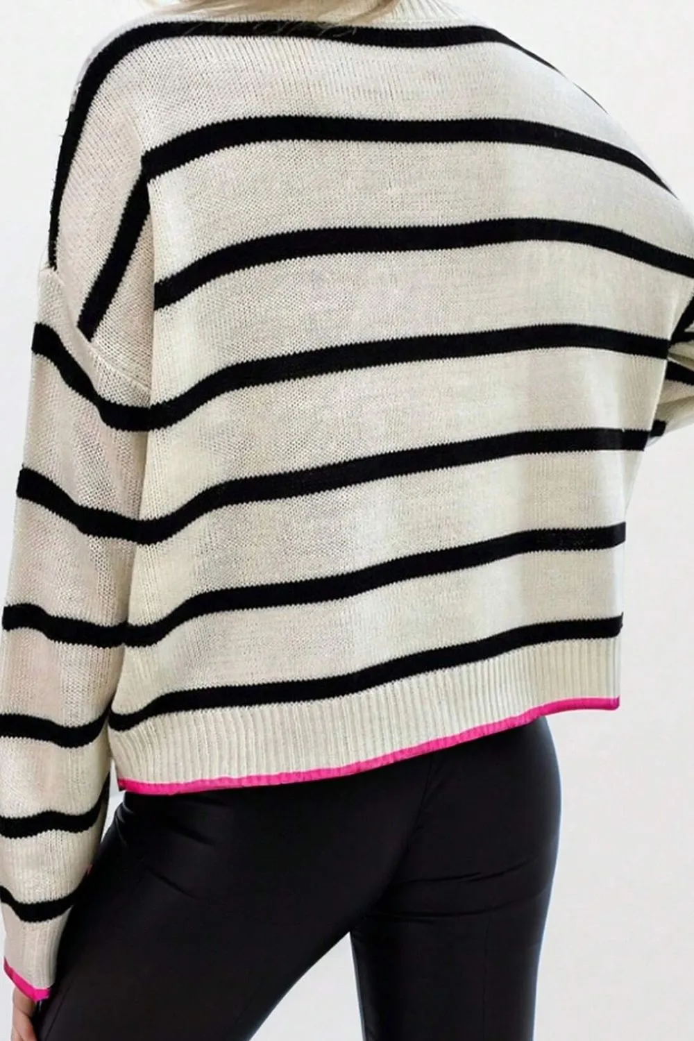 Striped Round Neck Drop Shoulder Sweater, image 5