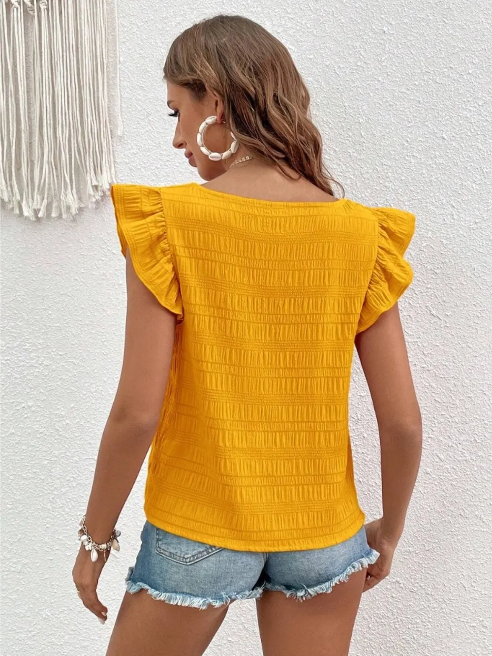 Ruffled Square Neck Cap Sleeve Blouse, image 32