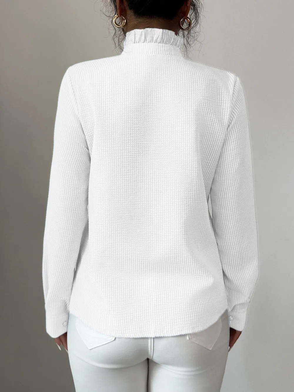 Ruffle Front Striped Button-Up Shirt, image 12