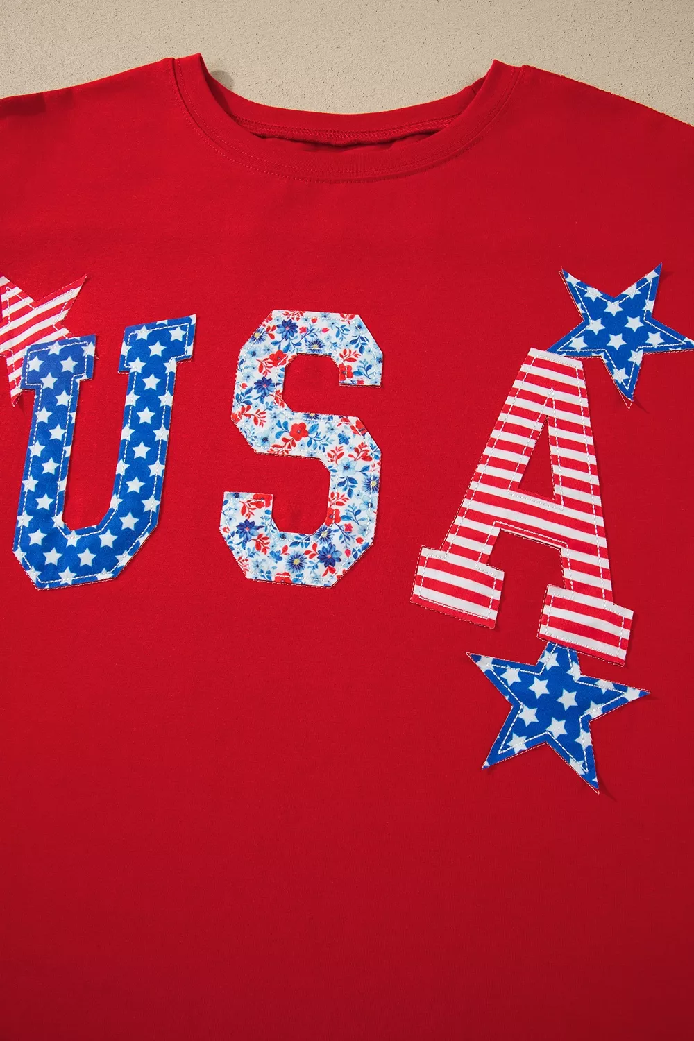 Patriotic USA Slogan Patch Embroidery Short Sleeve T Shirt, image 7