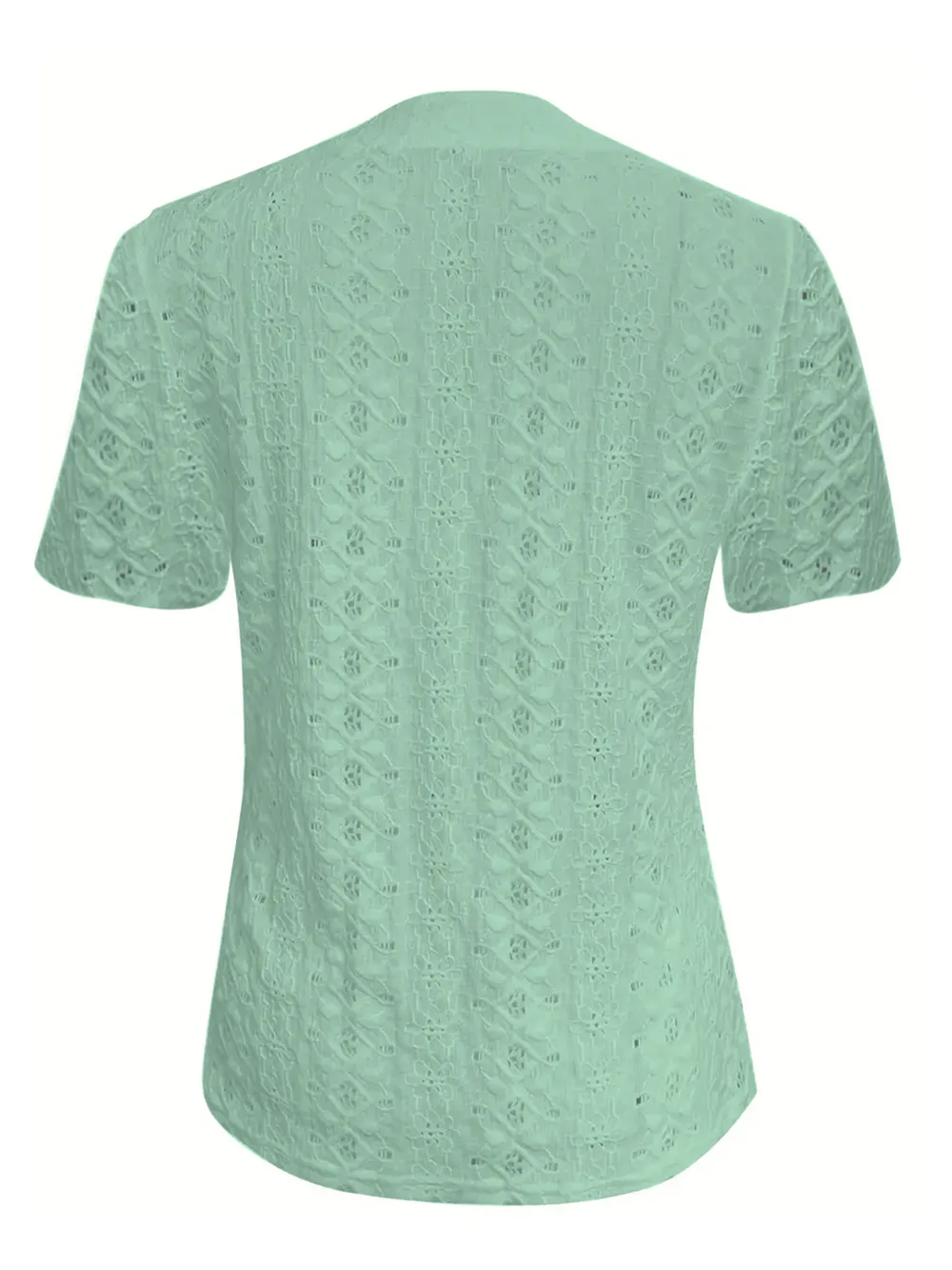 Openwork Notched Short Sleeve Top, image 4