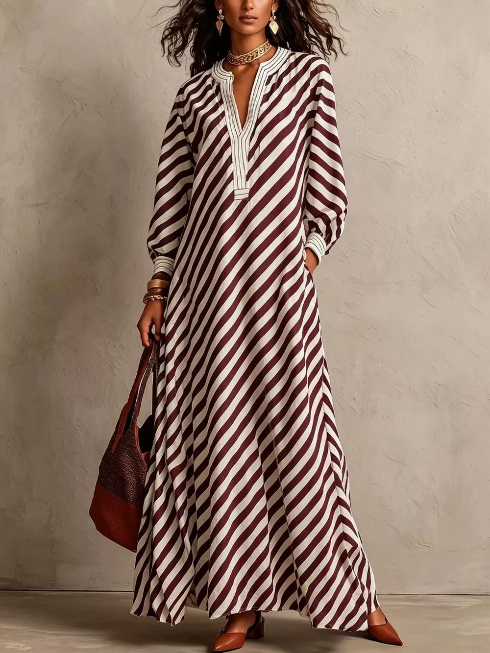 Striped Long Sleeves Maxi Dress, image 4