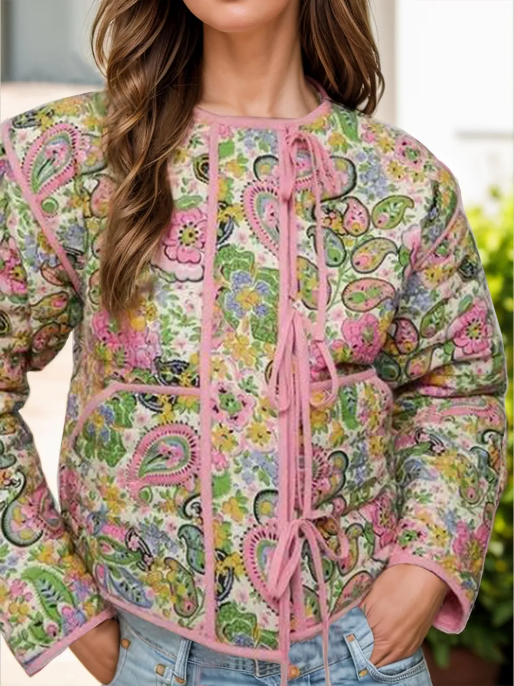 Tied Printed Long Sleeve Jacket, image 3