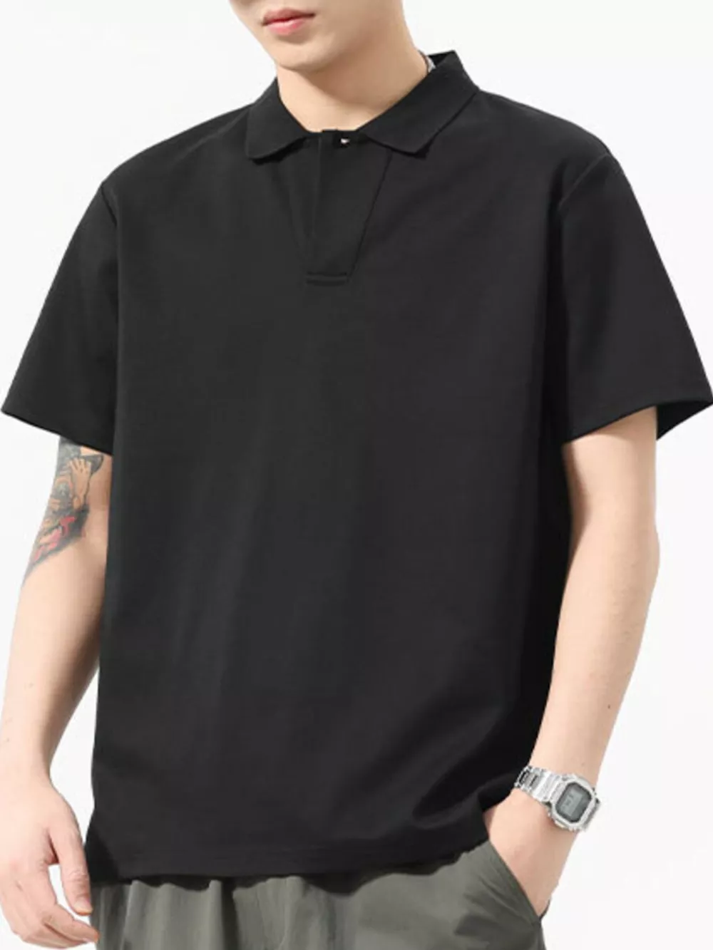 Men's Full Size Button Detail Short Sleeve Polo Plus Size, image 2