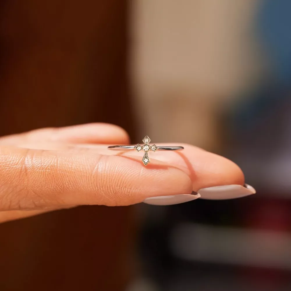 925 Sterling Silver Zircon Cross Ring, image 3