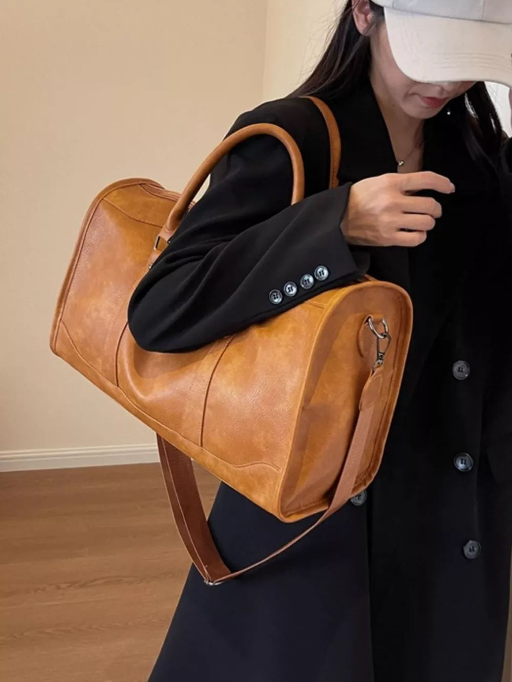 Vintage Leather Duffle Bag, image 7