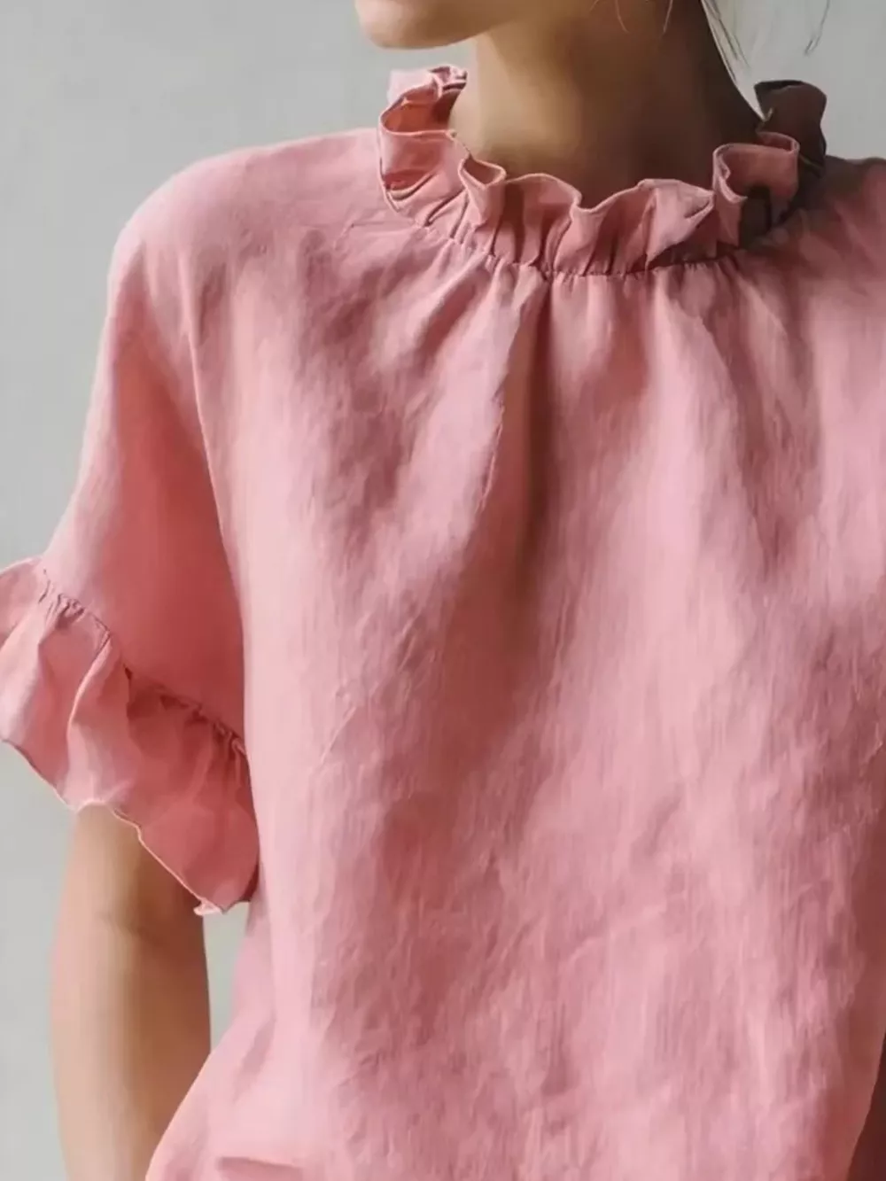 Full Size Ruffled Neck Half Sleeve Blouse Plus Size, image 10