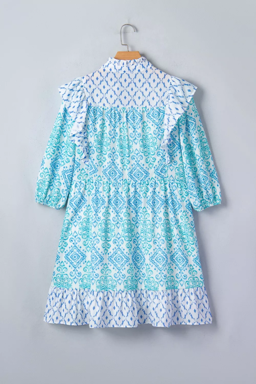 Floral Geometric Patchwork Ruffle Detail Puff Sleeve Mini Dress, image 5