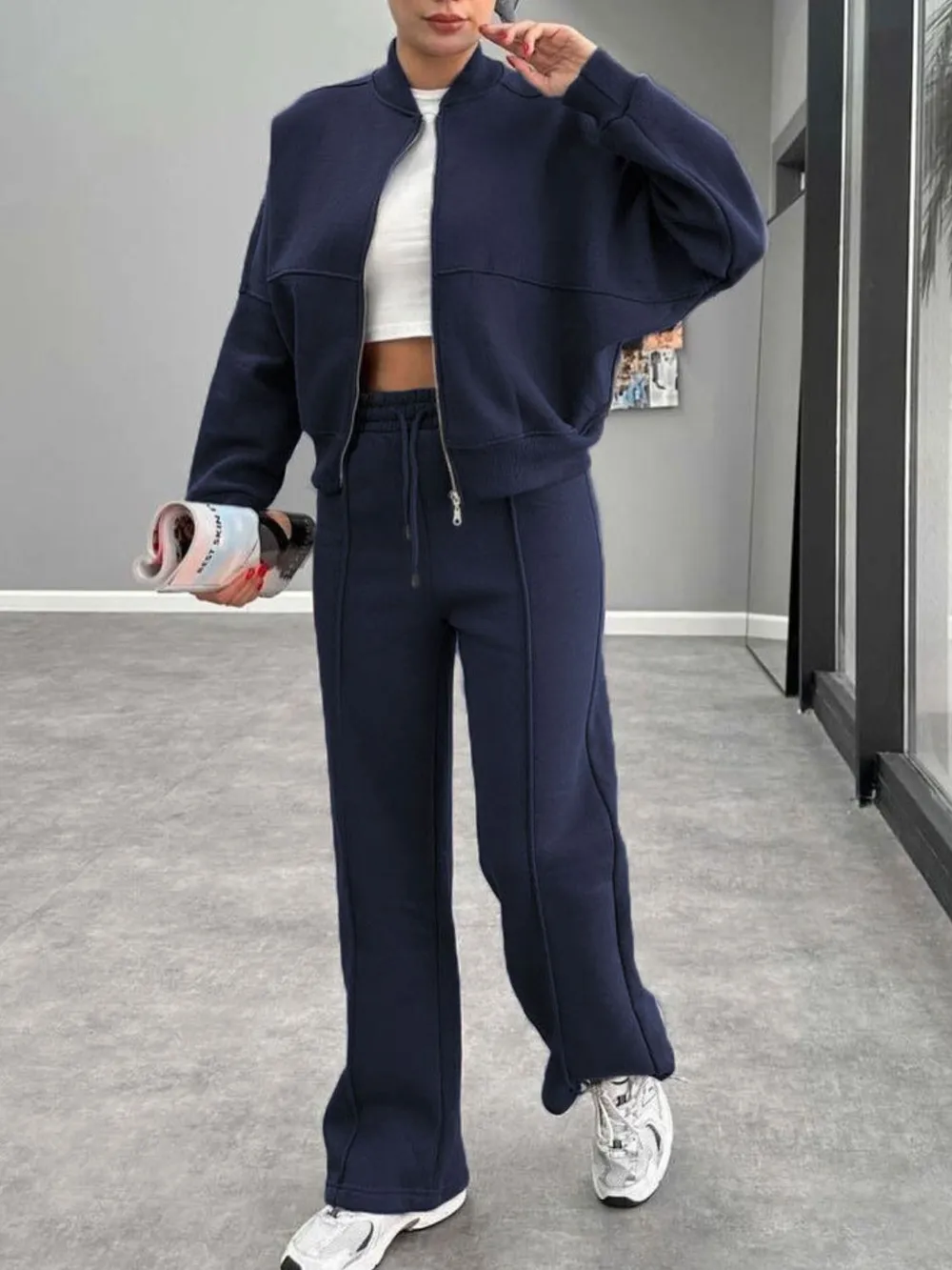 Baseball Collar Zip Up Outerwear and Drawstring Pants Set, image 11